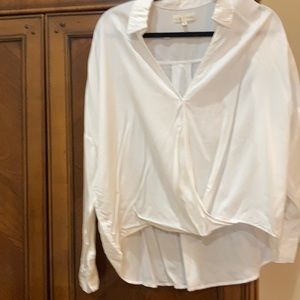 White wrap high low blouse